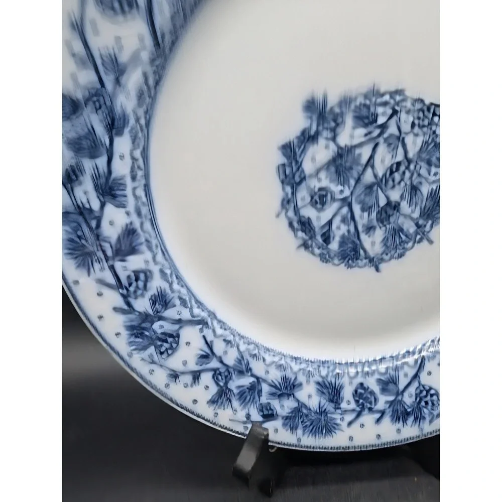 WH Grindley Oxford Blue White Pine Cone Dinner Plate English Ironstone Antique